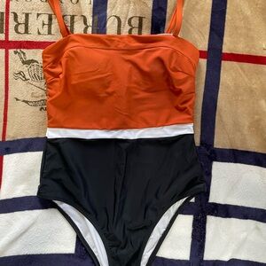 Cupshe Vibrant Orange and Classic Black One Piece Swimsuit